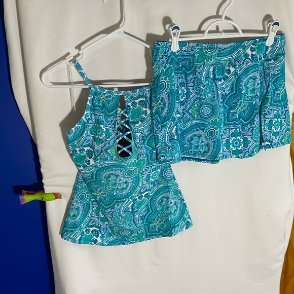 Bleu Rod Beattie Blue and Green Paisley Tankini Set size 8